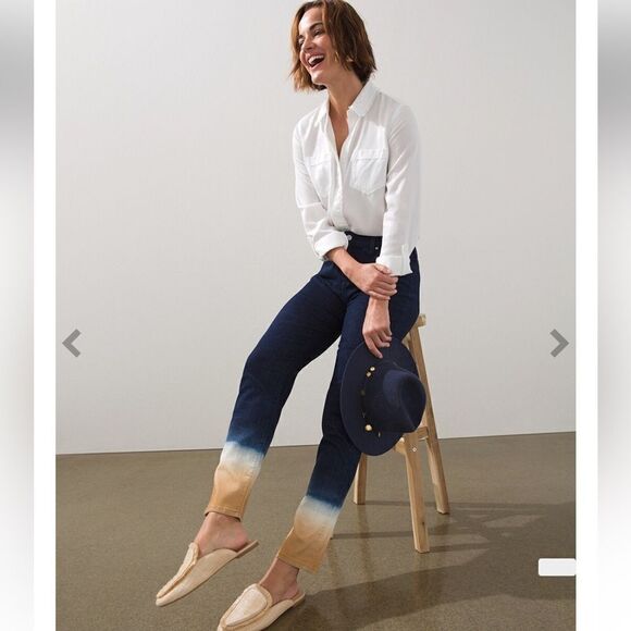 NWT CHICO’S SO SLIMMING GIRLFRIEND Slim LEG ANKLE NEUTRAL DIP DYE JEANS 2T/00T - Picture 2 of 8